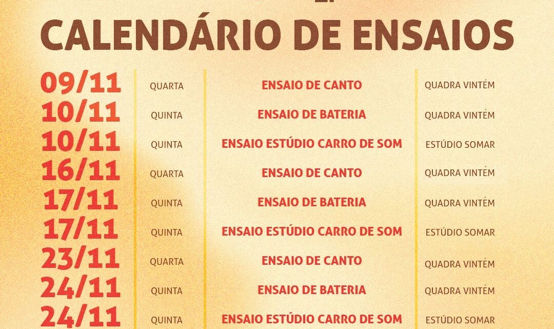 Confira e entenda o cronograma de ensaios da Mocidade em novembro