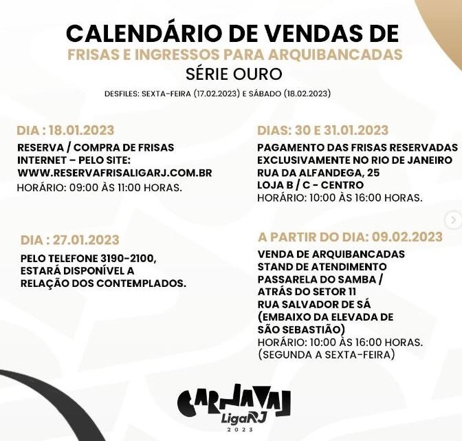 Venda de ingressos de frisas para o desfile da Série Ouro de 2023 começa no dia 18